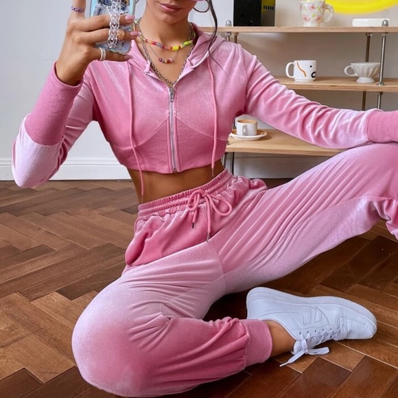 Pink two piece valor zip up sweat set - Picture 2 of 5